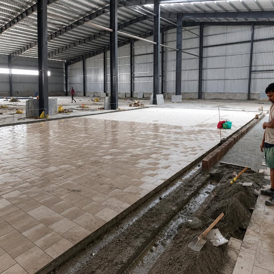 Large-Area Warehouse Tile Flooring — In Progress