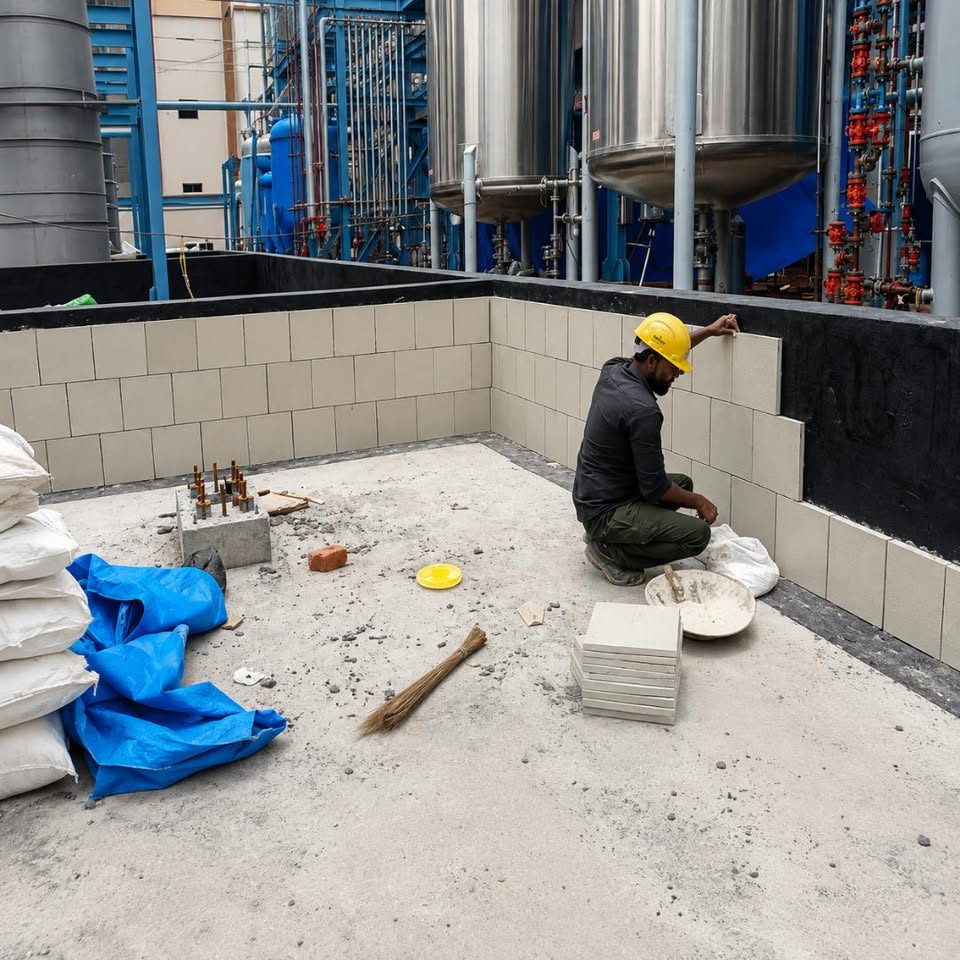 Acid-Proof Tile Lining — Chemical Plant Bund